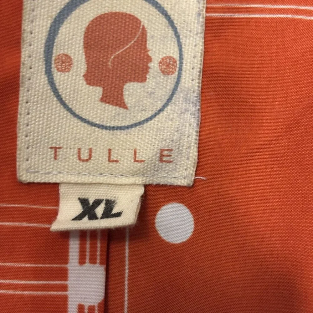 Tulle Navy Blue Coat With Orange Plaid Lining XL Lightweight 3/4 Sleeves Button - Picture 3 of 11